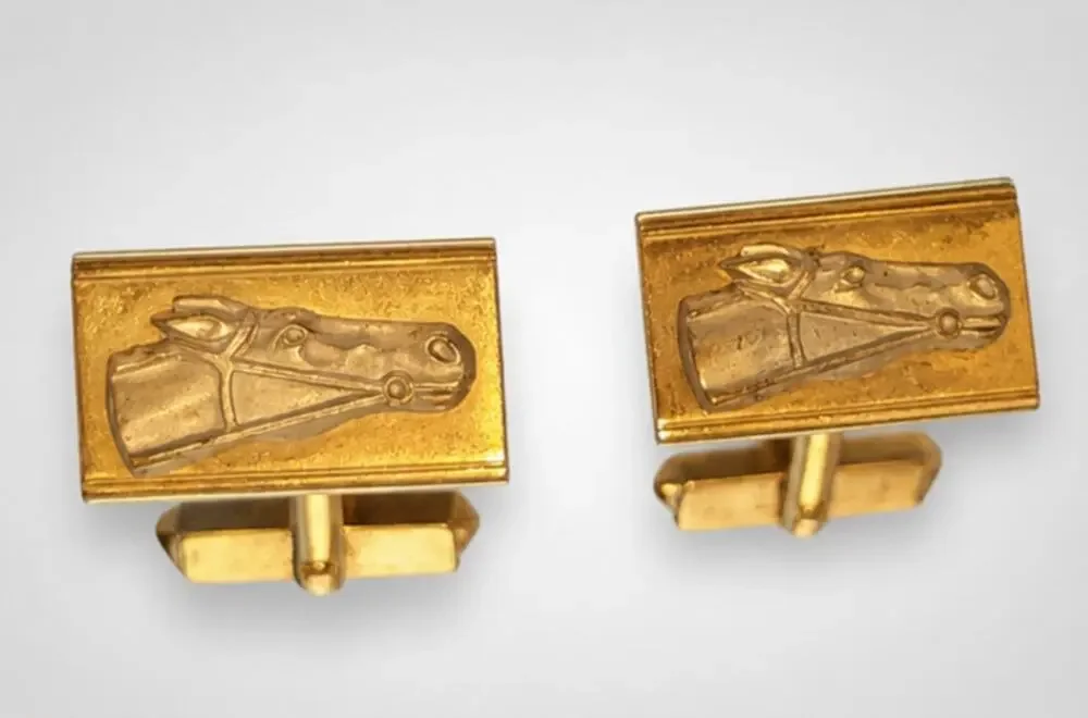 Vintage Swank Racing‎ Horse Head CuffLinks Gold-tone Silver-tone Cuff Links cl-